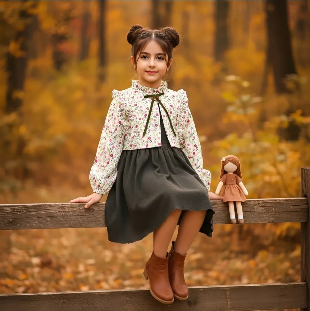 پیراهن شیک دخترانه جنس مخمل کبریتی